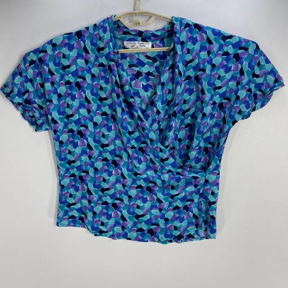 Laura & Jayne Two Women Blouse Plus 16W Purple Blue 100% Rayon Short Sleeve - Picture 1 of 6